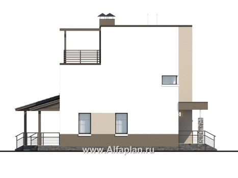 Проекты домов Альфаплан - «Приоритет» - проект двухэтажного дома из газобетона, с открытой планировкой,  с эксплуатируемой крышей, в стиле хай-тек - превью фасада №3