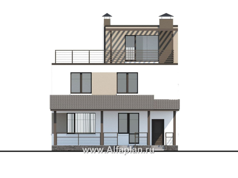 «Приоритет» - проект двухэтажного дома из газобетона, с открытой планировкой,  с эксплуатируемой крышей, в стиле хай-тек - превью фасада дома