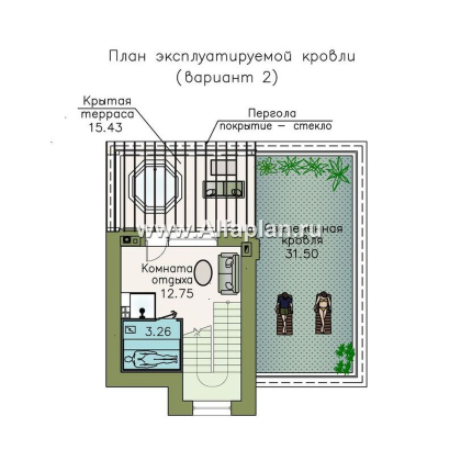 «Приоритет» - проект двухэтажного дома из газобетона, с открытой планировкой,  с эксплуатируемой крышей, в стиле хай-тек - превью план дома