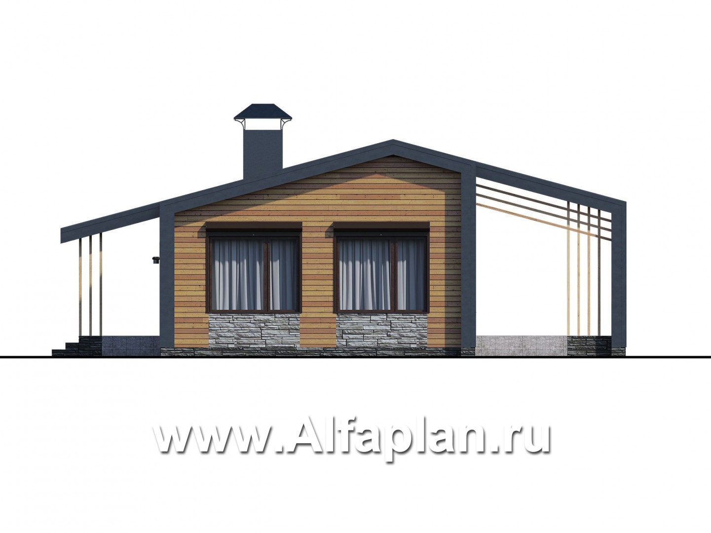 Проекты домов Альфаплан - «Каппа» - небольшой одноэтажный коттедж с террасой - изображение фасада №4