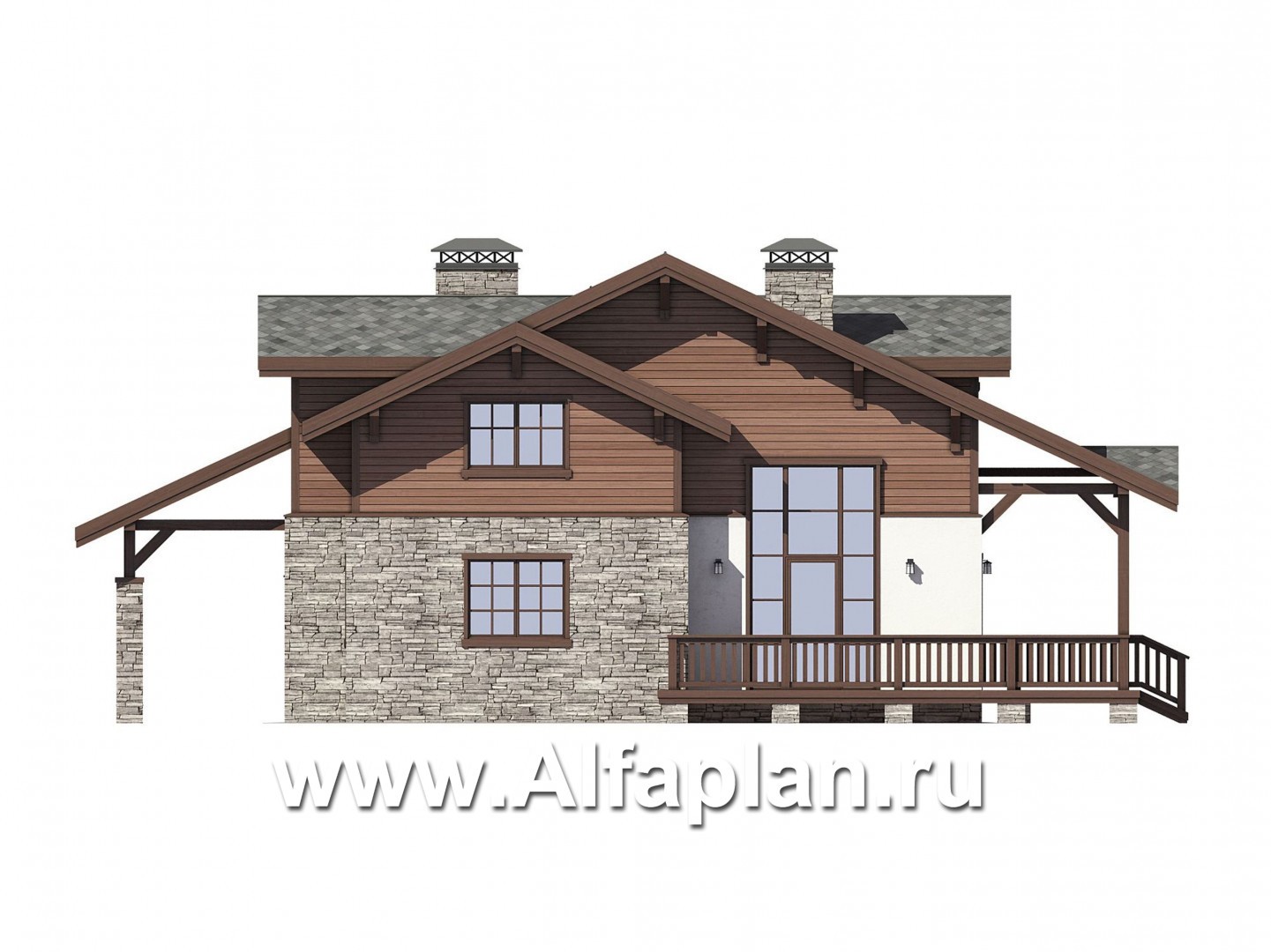 Проекты домов Альфаплан - Дом-шале с большой террасой - изображение фасада №3