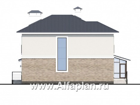 Проекты домов Альфаплан - Респектабельный коттедж с большой остекленной верандой - превью фасада №4