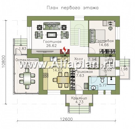 «Соблазн» - проект двухэтажного дома из газобетона, с остекленной верандой - превью план дома