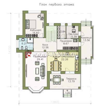 Проекты домов Альфаплан - «Галатея» - двухэтажный коттедж в традиционном стиле - превью плана проекта №1