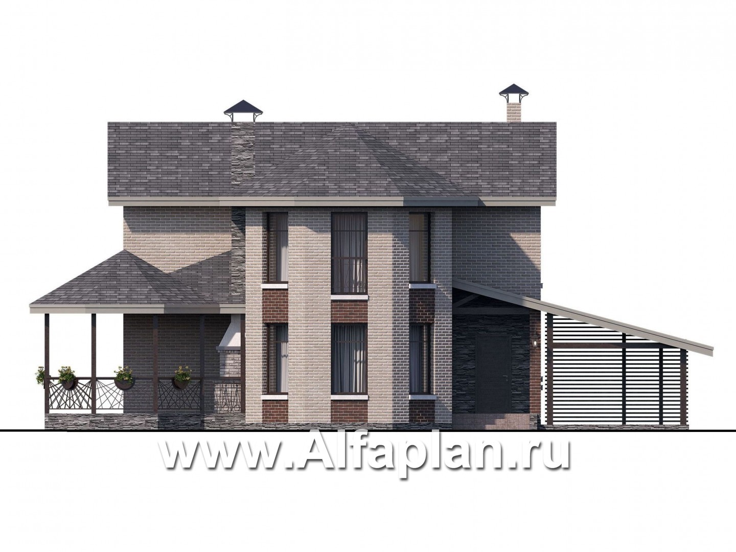 Проекты домов Альфаплан - Двухэтажный дом с эркером - изображение фасада №1