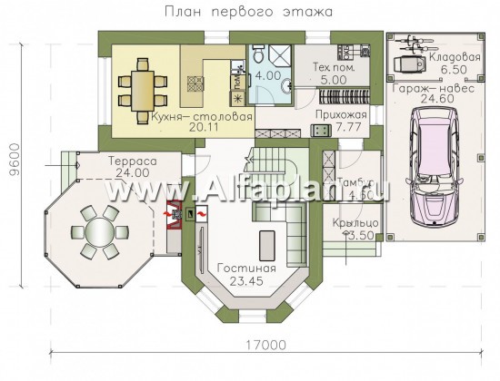 «Истра» - проект двухэтажного дома с эркером и с террасой в форме беседки, навес на 1 авто - превью план дома