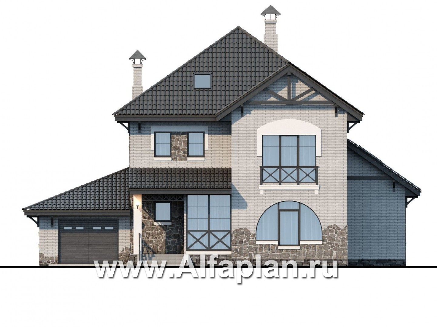 Проекты домов Альфаплан - «Фабула» - классический коттедж с гаражом и бильярдной - изображение фасада №1
