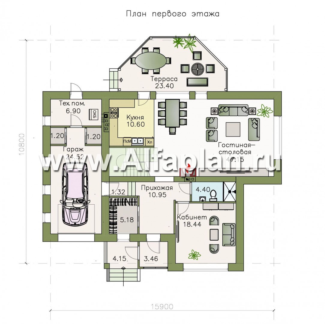 Проекты домов Альфаплан - «Фабула» - классический коттедж с гаражом и бильярдной - изображение плана проекта №1