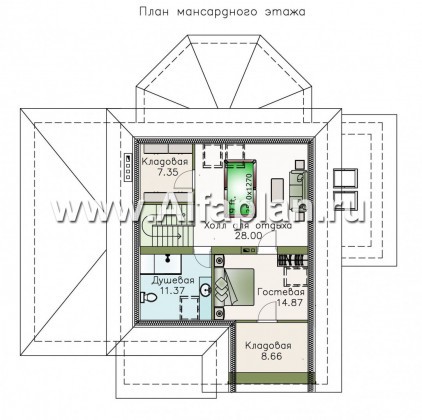 «Фабула» - проект двухэтажного дома с бильярдной в мансарде, с террасой и гаражом - превью план дома