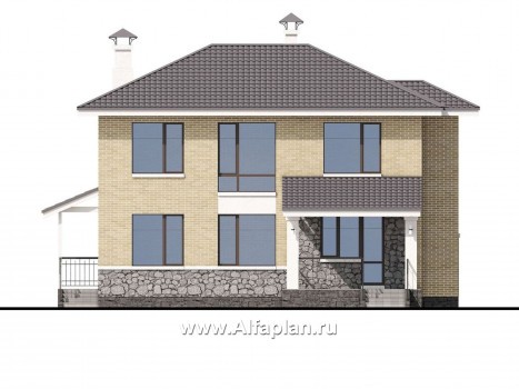 Проекты домов Альфаплан - «Благополучие» - классический коттедж с открытой планировкой - превью фасада №4