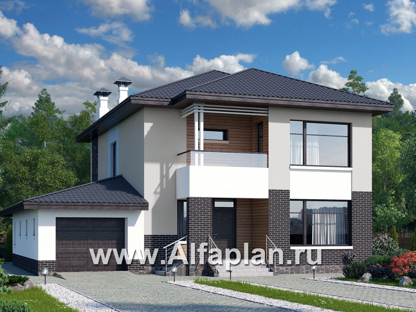 Проекты домов Альфаплан - «Ирида» - стильный современный дом с гаражом - основное изображение
