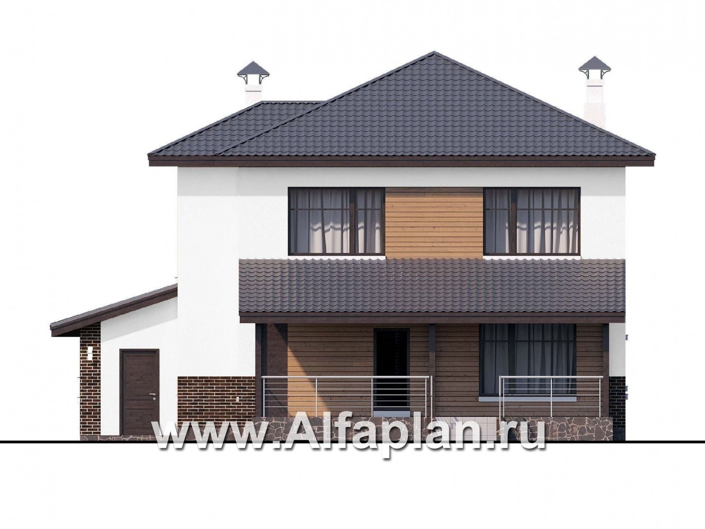 Проекты домов Альфаплан - «Ирида» - стильный современный дом с гаражом на два автомобиля - изображение фасада №4