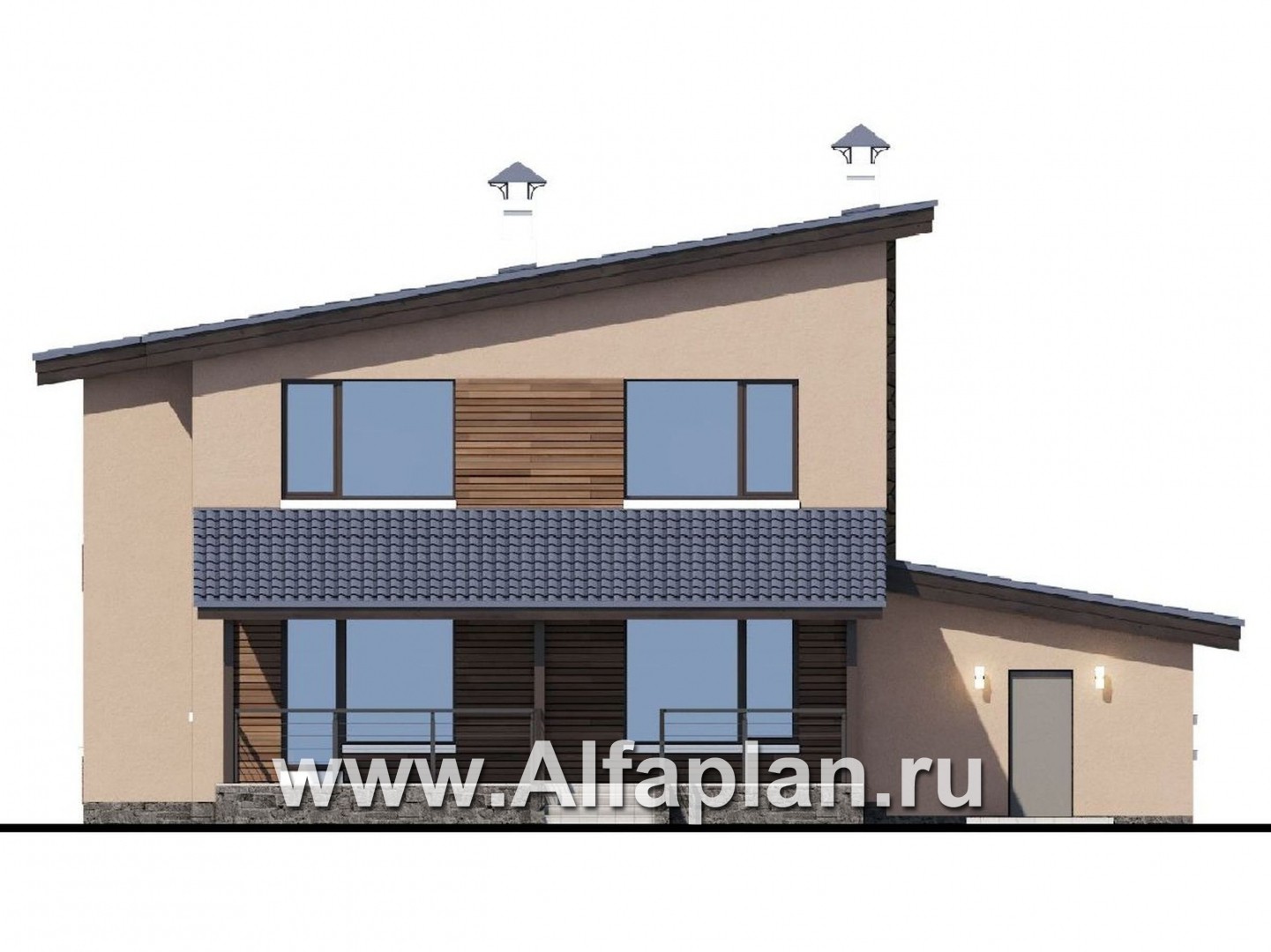 Проекты домов Альфаплан - «Борей» - стильный коттедж с односкатной крышей - изображение фасада №4