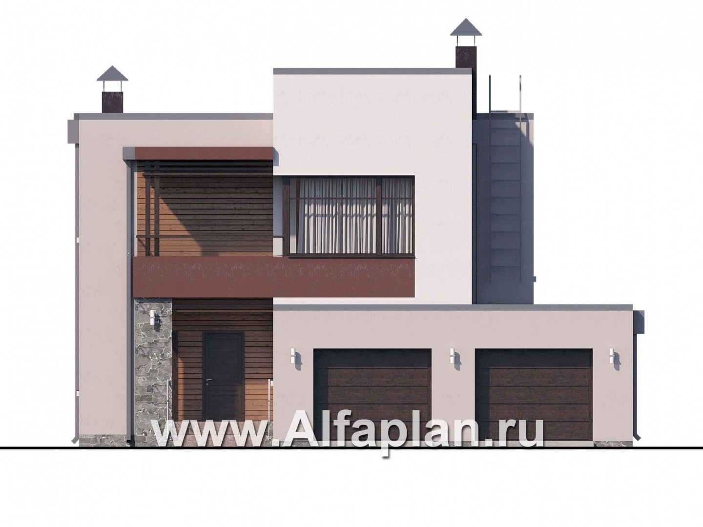 Проекты домов Альфаплан - «Эвр» - коттедж с плоской кровлей, с гаражом на два автомобиля - изображение фасада №1