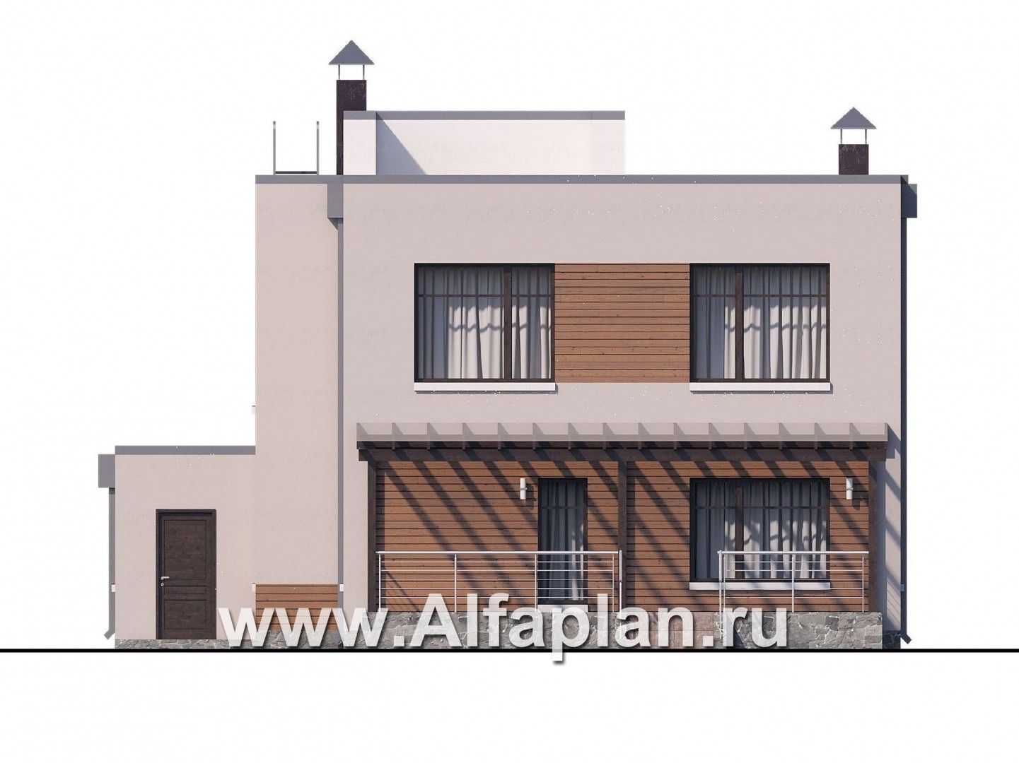 Проекты домов Альфаплан - «Эвр» - коттедж с плоской кровлей, с гаражом на два автомобиля - изображение фасада №4