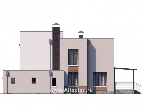 Проекты домов Альфаплан - «Эвр» - коттедж с плоской кровлей, с гаражом на два автомобиля - превью фасада №2