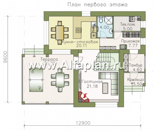 «Фабула» - проект двухэтажного дома с террасой и балконом, в скандинавском стиле - превью план дома