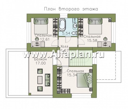 «Фабула» - проект двухэтажного дома с террасой и балконом, в скандинавском стиле - превью план дома