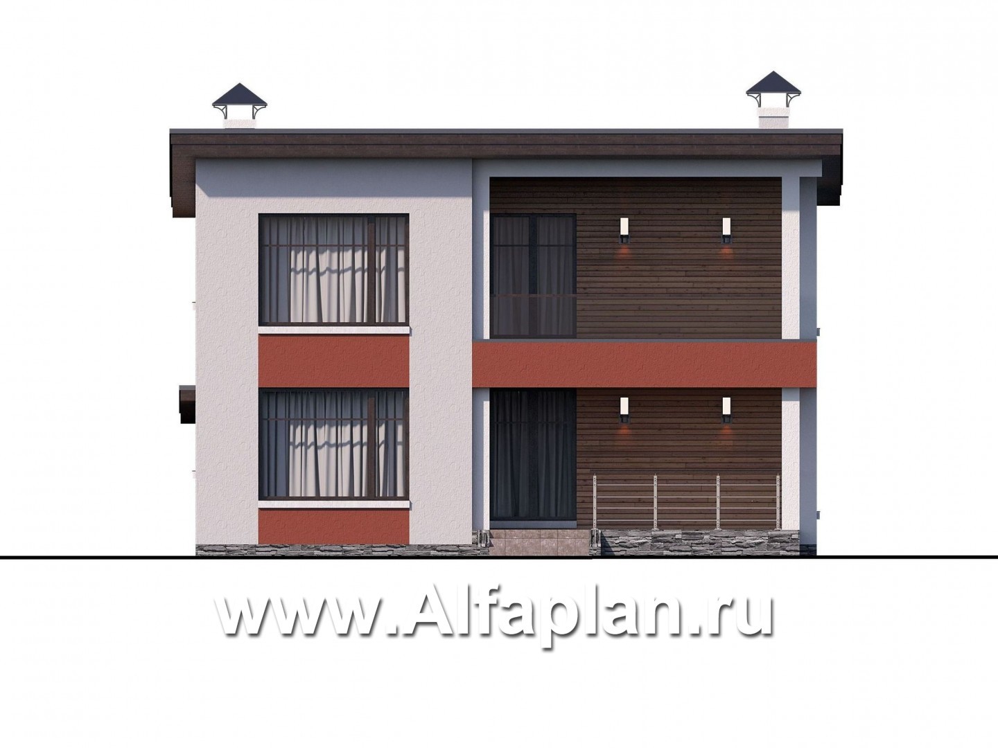 Проекты домов Альфаплан - Двухэтажный коттедж с односкатной кровлей - изображение фасада №3