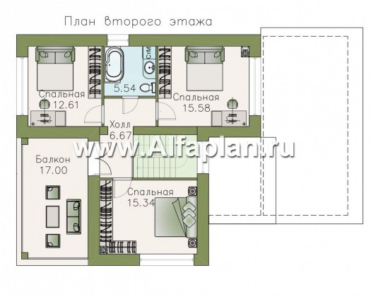 «Фабула» - проект двухэтажного дома с террасой и балконом, с навесом на 1 авто, в скандинавском стиле - превью план дома