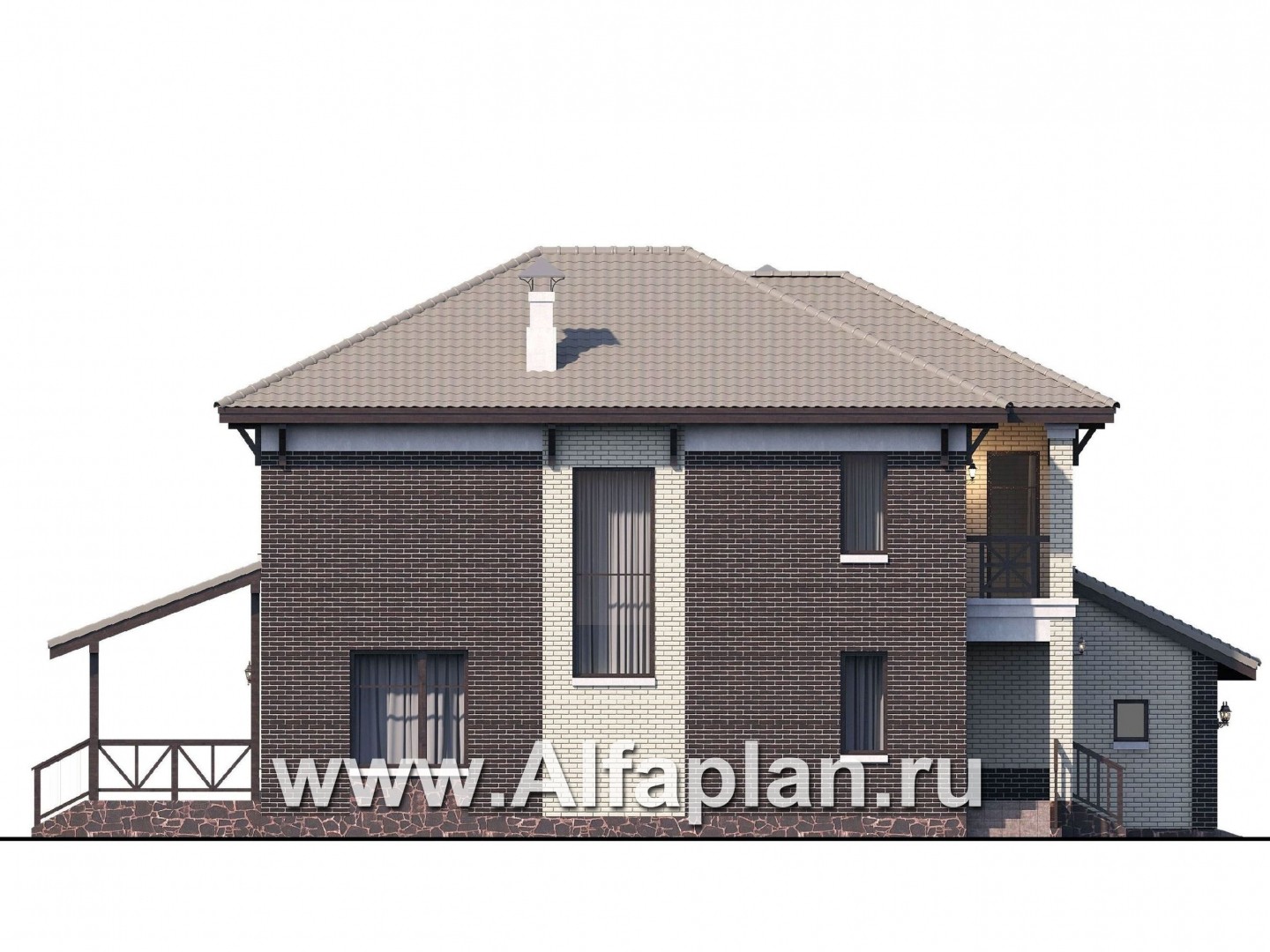Проекты домов Альфаплан - «Вишера» - стильный дом с гаражом на два автомобиля - изображение фасада №3