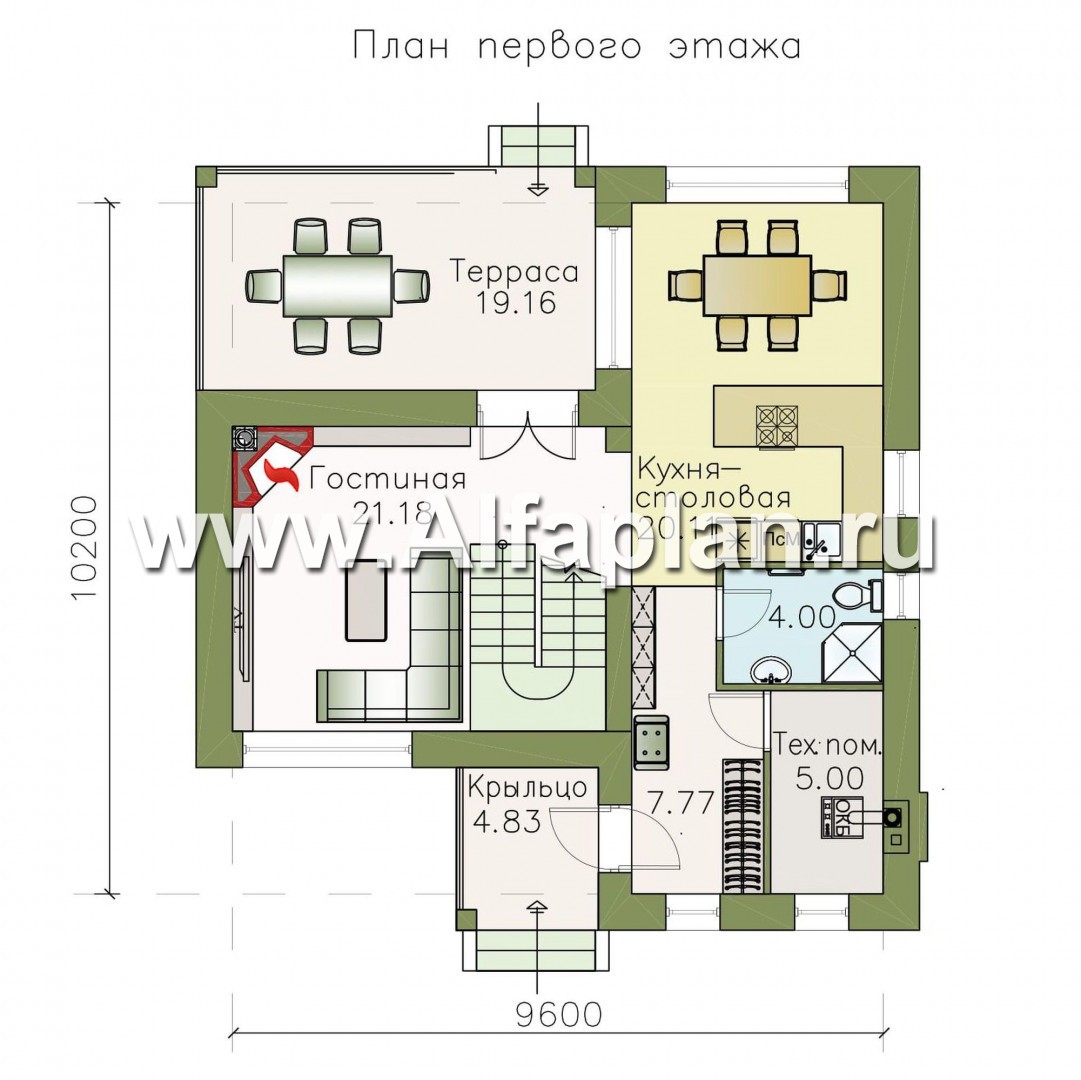 Проекты домов Альфаплан - "Модена" -стильный дом, односкатная крыша - изображение плана проекта №1