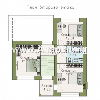Проекты домов Альфаплан - "Модена" -стильный дом, односкатная крыша - превью плана проекта №2