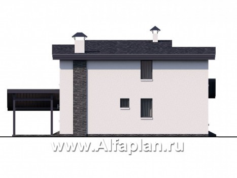 «Модена» - проект двухэтажного дома из газобетона, с террасой, навес на 2 авто, в стиле минимализм - превью фасада дома