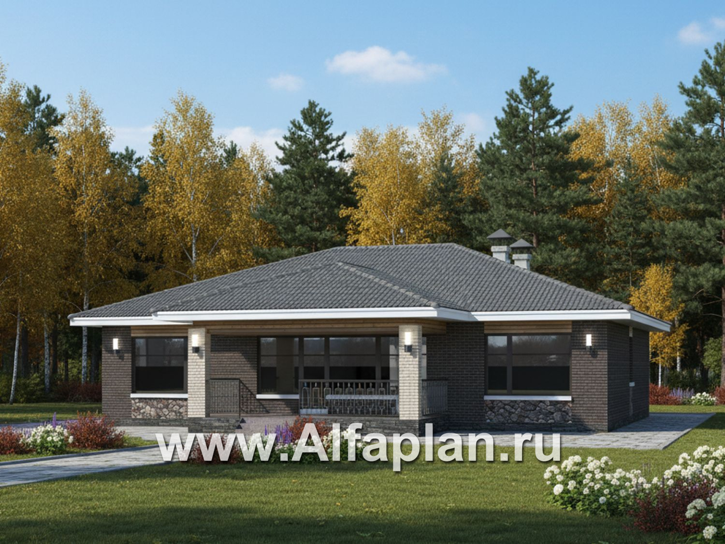 «Алькор» - проект одноэтажного дома из газобетона, мастер спальня, кладовка при кухне - дизайн дома №3