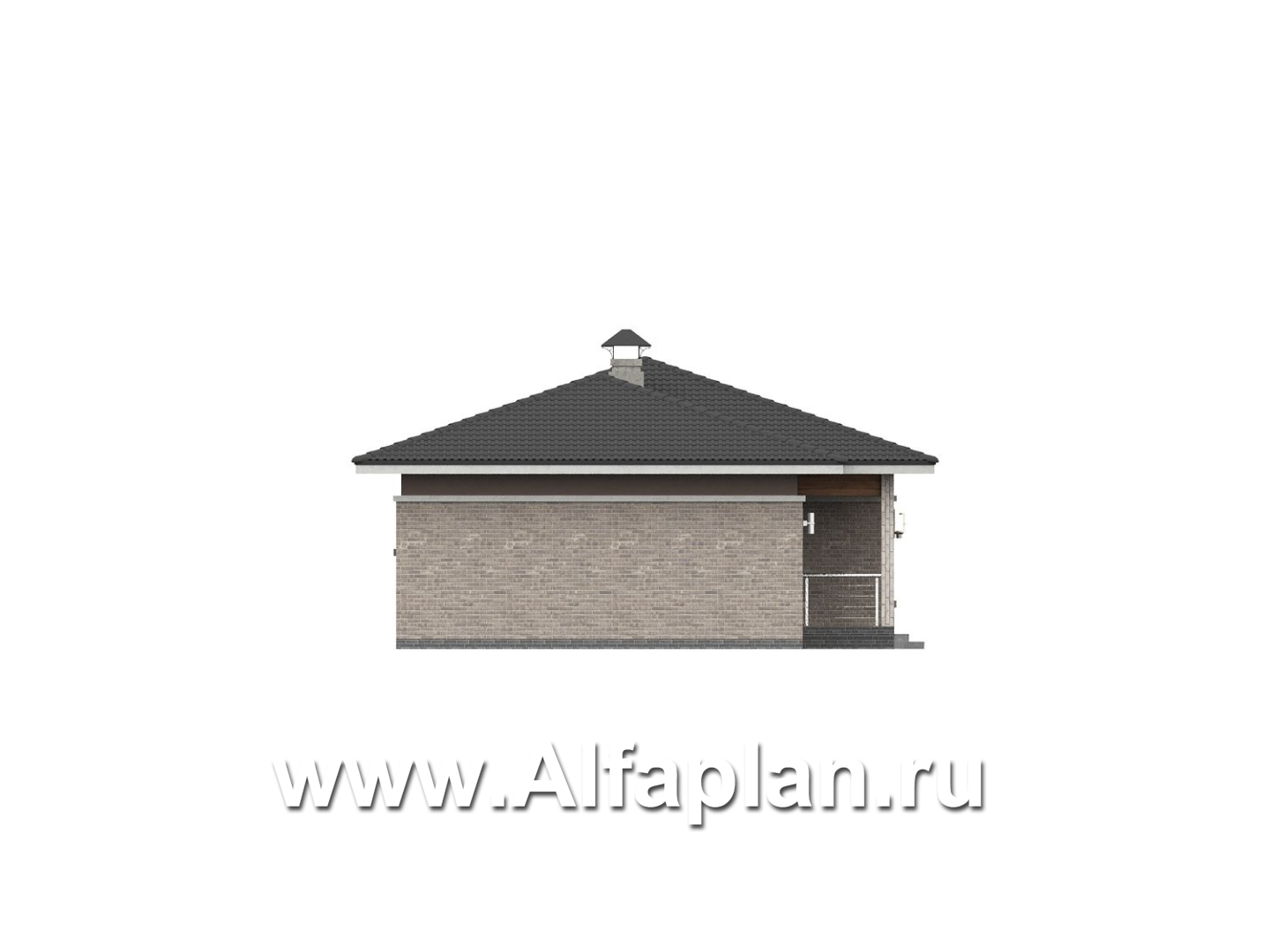 «Ваниль» - проект одноэтажного дома, 4 спальни, сауна, в стиле Райта - фасад дома