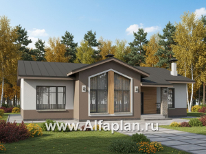 Превью проекта ««Жар-птица» - проект одноэтажного коттеджа, мастер спальня и 2 детских, гардероб при входе, с террасой»