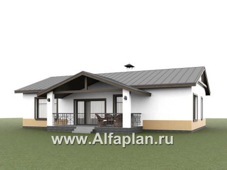 «Жар-птица» - проект одноэтажного коттеджа, мастер спальня и 2 детских, кладовка при кухне, с террасой - превью дополнительного изображения №4