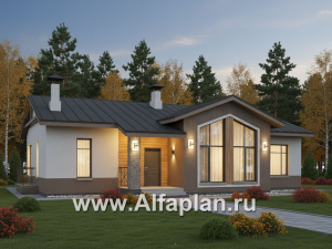 Превью проекта ««Жар-птица» - проект одноэтажного коттеджа, мастер спальня и 2 детских, гардероб при входе, с террасой»