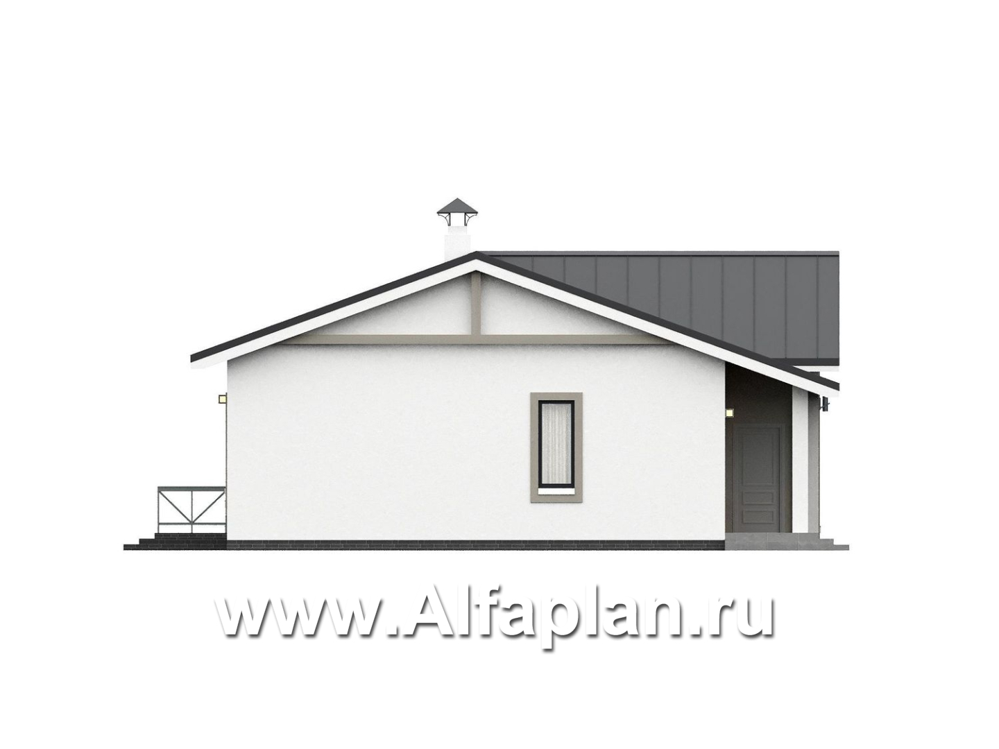 «Любашино» - проект современного одноэтажного дома из газобетона, мастер спальня и детская, с террасой и сауной - фасад дома