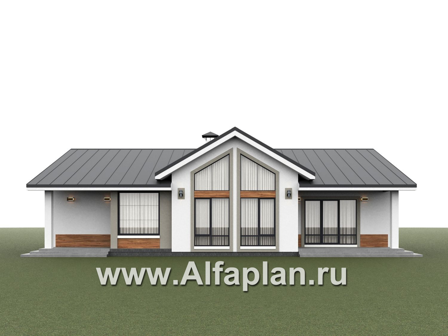 «Любашино» - проект современного одноэтажного дома из газобетона, мастер спальня и детская, с террасой и сауной - дизайн дома №3