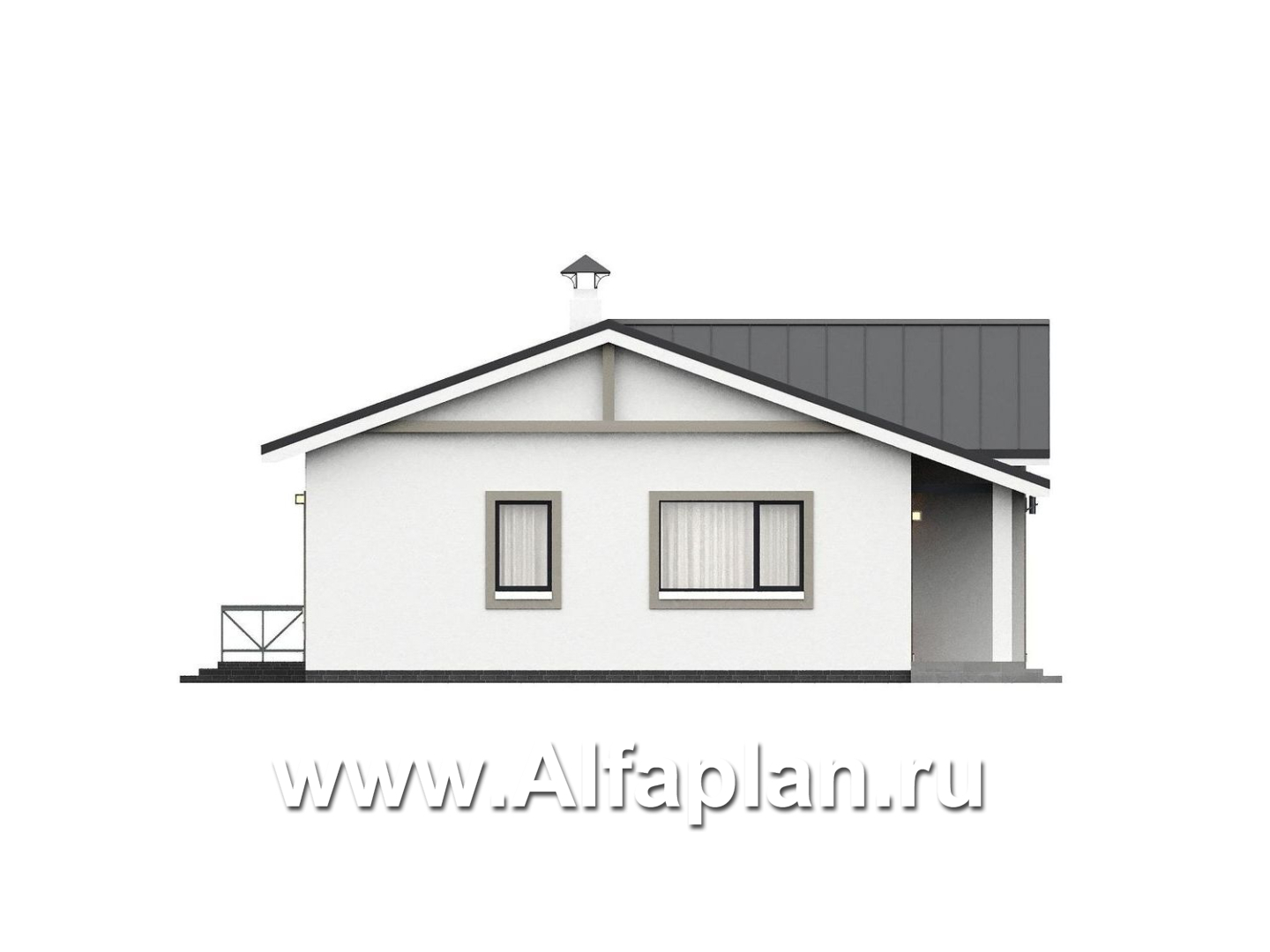 «Любашино» - проект современного одноэтажного дома из газобетона, мастер спальня и детская, с террасой и сауной - фасад дома