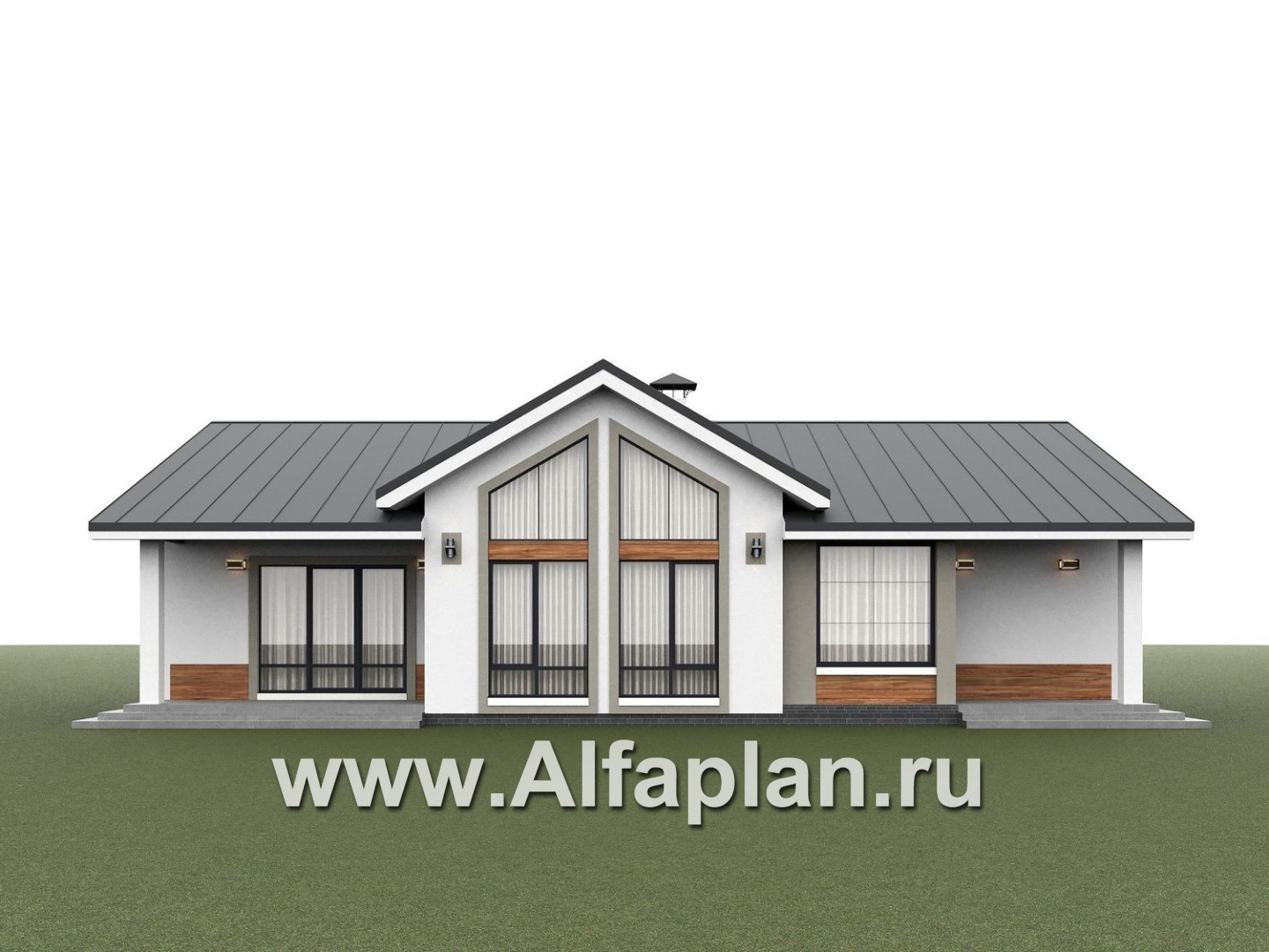 «Любашино» - проект современного одноэтажного дома из газобетона, мастер спальня и детская, с террасой и сауной - дизайн дома №3
