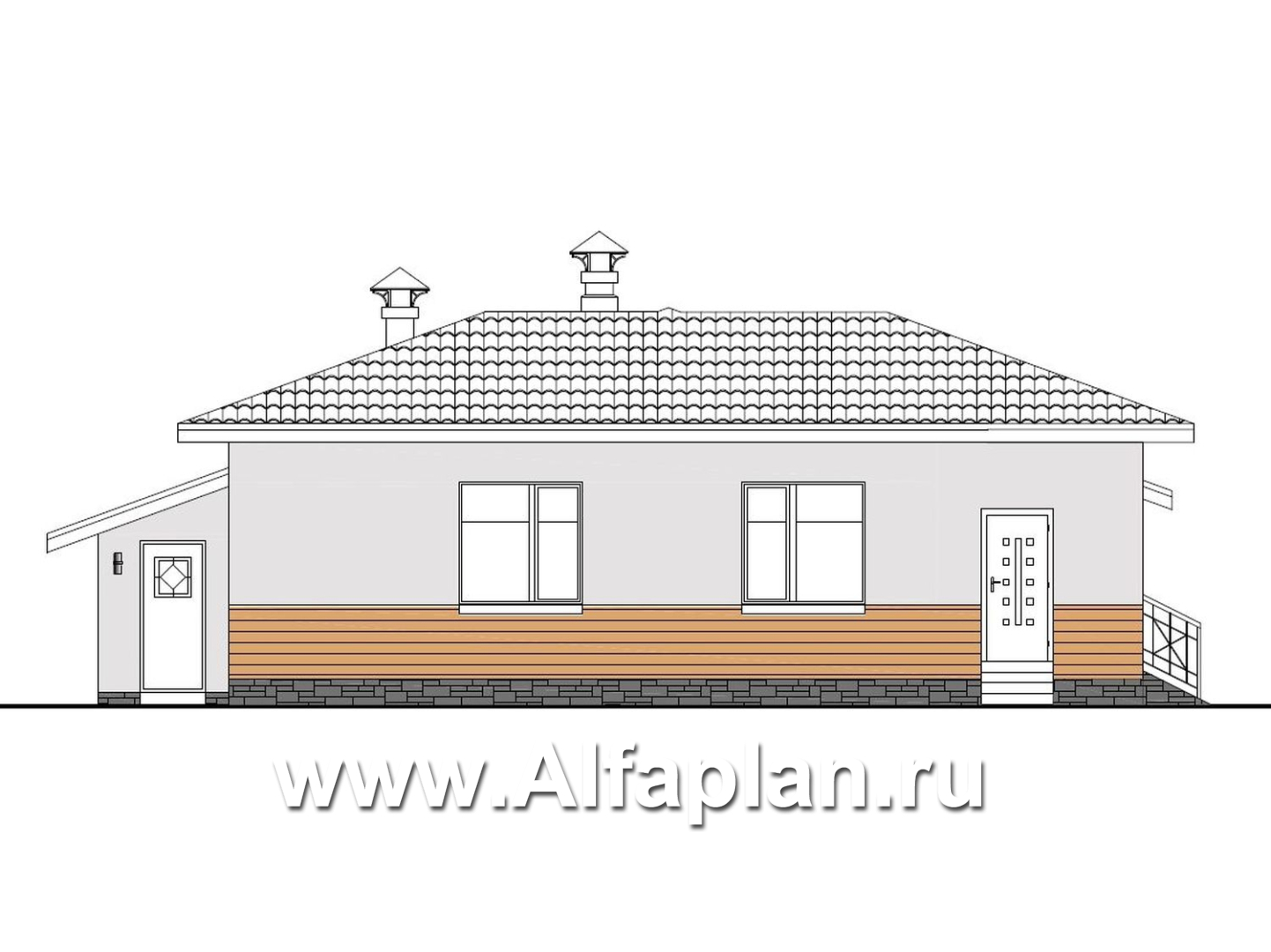 «Пассия» - проект одноэтажного дома, с сауной, с террасой и с гаражом, в современном стиле - фасад дома