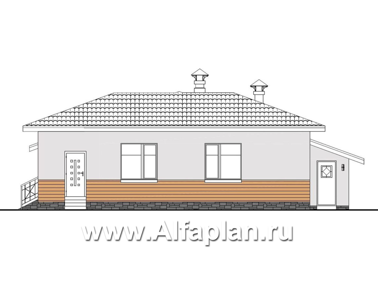 «Пассия» - проект одноэтажного дома, с сауной, с террасой и с гаражом, в современном стиле - фасад дома