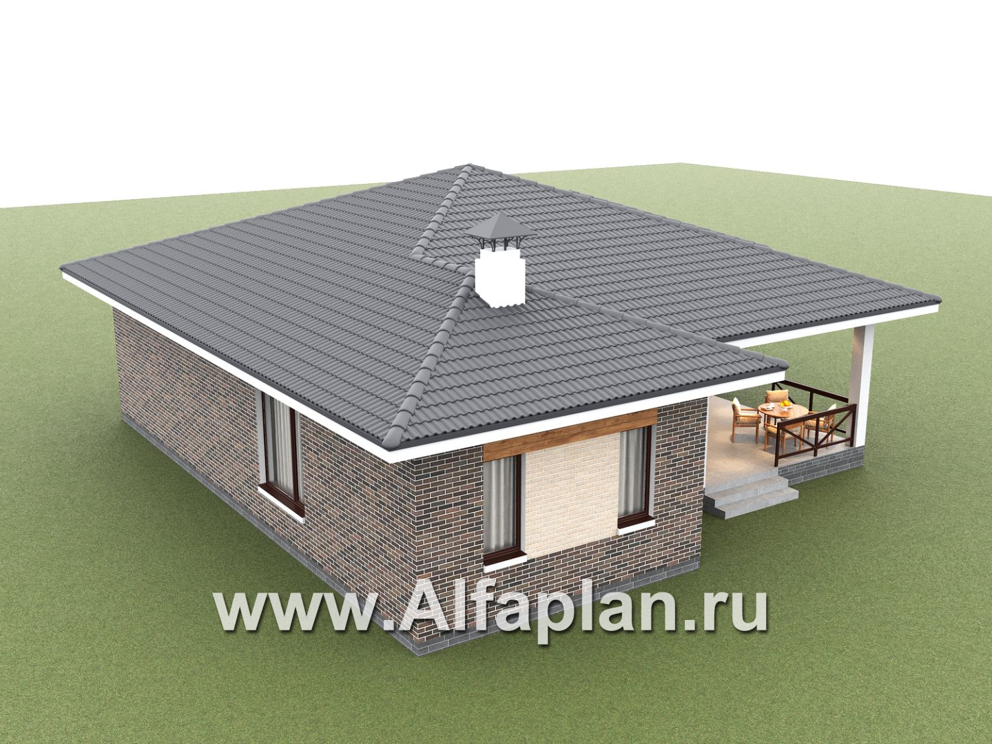 «Эдем» - проект одноэтажного дома, с оригинальным планом,  3 спальни, с угловой террасой - дизайн дома №7