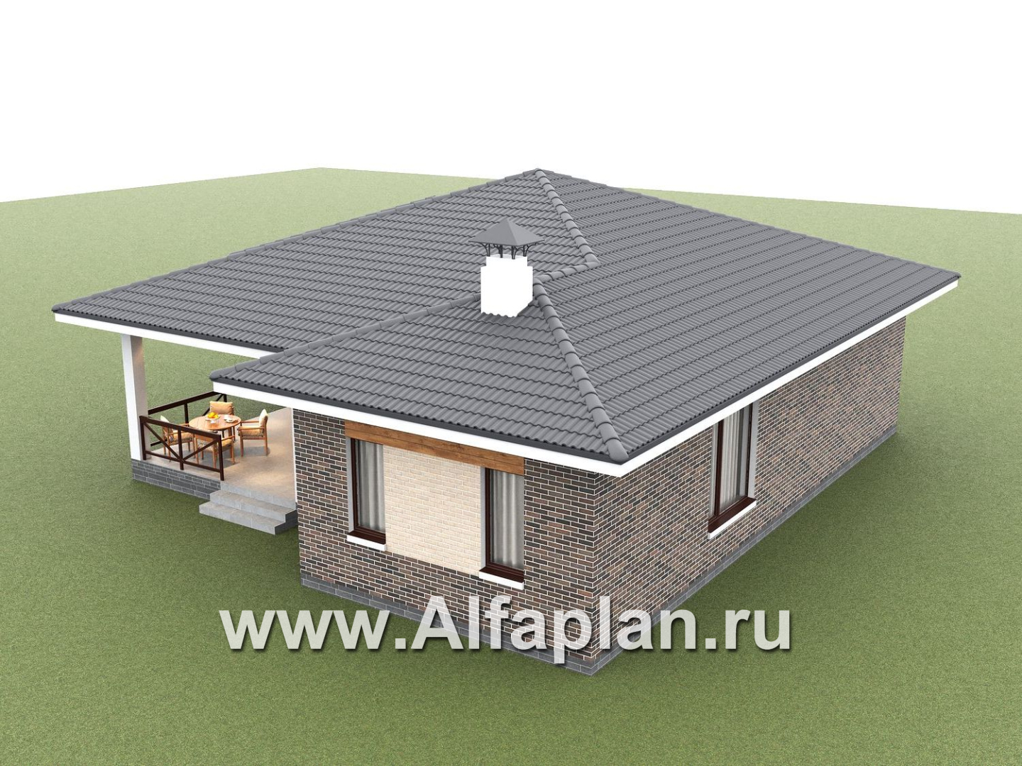 «Эдем» - проект одноэтажного дома, с оригинальным планом,  3 спальни, с угловой террасой - дизайн дома №7