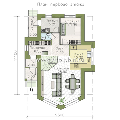 «Якорь» - проект дома с мансардой, 4 спальни, с оригинальным эркером, в скандинавском стиле - превью план дома