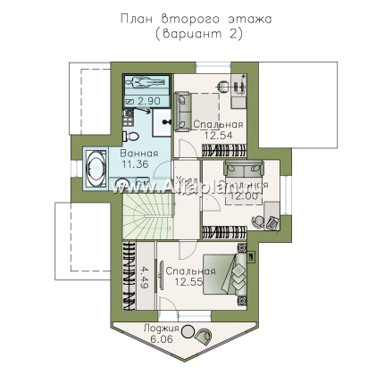 «Якорь» - проект дома с мансардой, 4 спальни, с оригинальным эркером, в скандинавском стиле - превью план дома