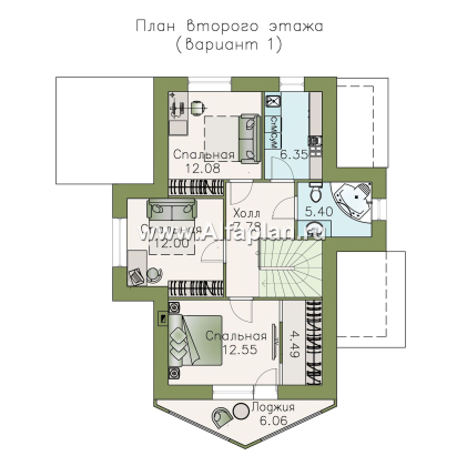 «Якорь» - проект дома с мансардой, 4 спальни, с оригинальным эркером, в скандинавском стиле - превью план дома